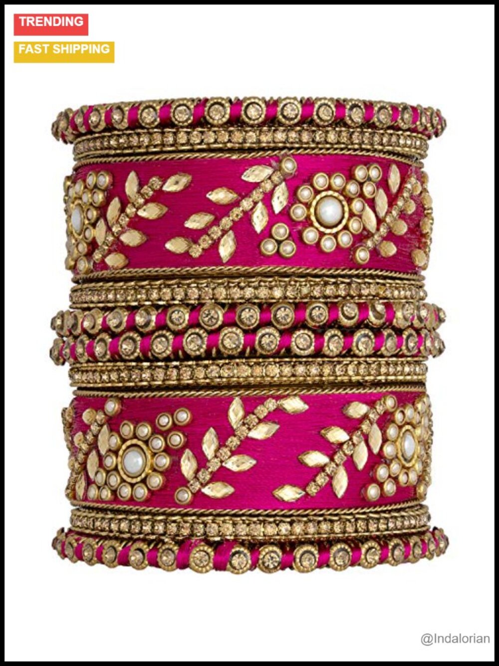 Traditional Bridal Silk Thread Faux Stone Bangle Set